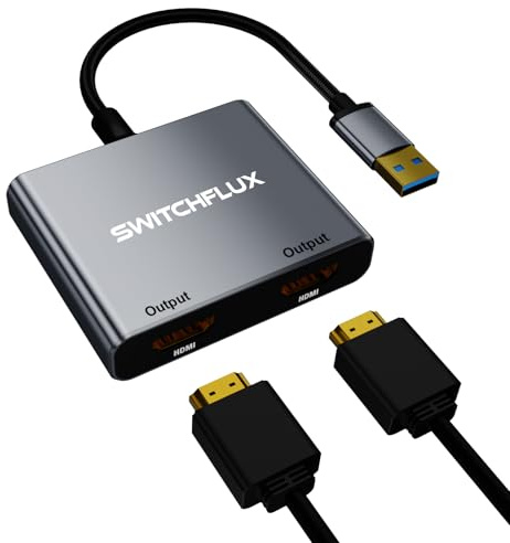 SWITCHFLUX USB to HDMI Adapter,[Gold-Plated & Aluminum Shell] USB 3.0 to Dual HDMI for Dual Monitors,USB A to HDMI Splitter Support Windows,macOS - Driver Installation Required