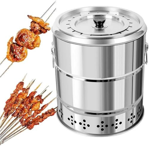 Generisch Tragbare Holzkohlegrills Vertikaler BBQ Hängeofen Rauchfreies Grillfass Grill mit Großem Fassungsvermögen Edelstahl Split Ofen 360° Rundum Röstöl Holzkohle Trennung,20pcs