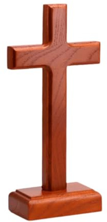 F Fityle Wooden Altar Cross with Stand Standing Table Cross Double-Sided Display Cross Decor for Home Chapel Decor, Religious Christian Catholic, Style B