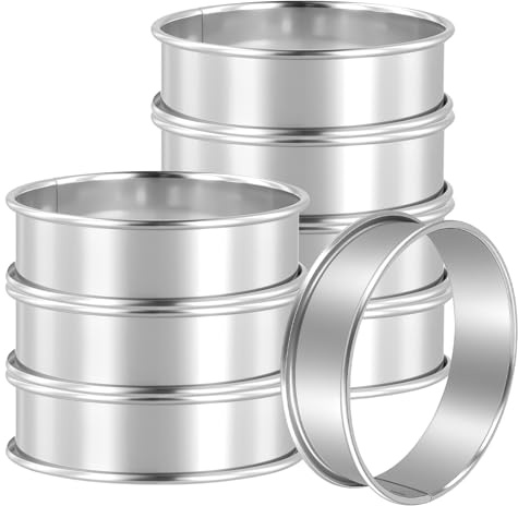 JEUIHAU 8 Pcs 8 cm Crumpet Rings Non Stick, Stainless Steel Baking Rings, Muffin Ring for Baking, Cooking, and Food Making