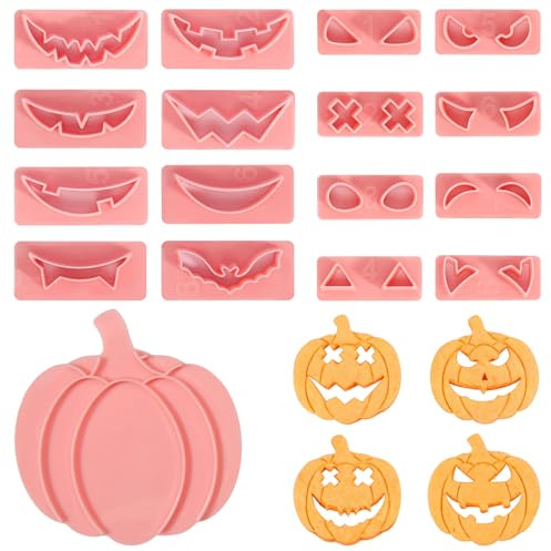 17 Stück Halloween Keksausstecher Set, 3D Kürbis Plätzchen Ausstecher, Ausstechformen Pumpkin Halloween Cookie Cutter Fondant Ausstechformen für Party Zubehör Dekorationen