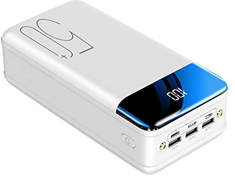 Power Bank Batteria Del Telefono Ad Alta Capacità/Caricabatterie Portatile Usb C S/Con 3 Ingressi E 3 Uscite Usb E Torcia A Led, Bianco, 50000Mah
