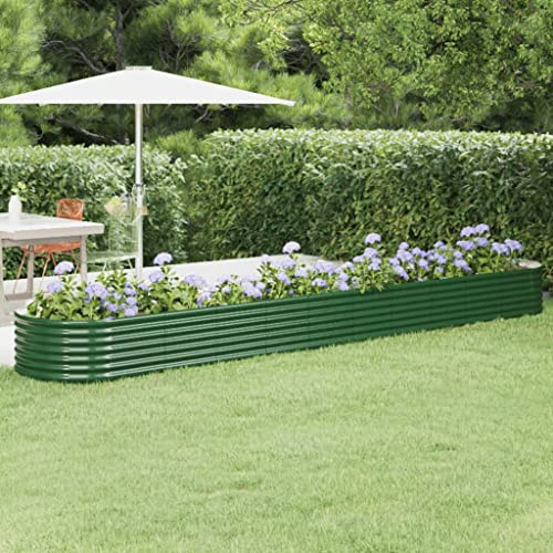 HaoChrymec Fioriera Rialzata da Esterno, in Acciaio Verniciato a Polvere, Design Ovale con Supporti Interni, Cassone per Orto, Aiuola Rialzata, per Giardino e Balcone, Colore Verde, 440 x 80 x 36 cm