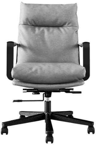 HTERWQEA Modern Light Luxury Leather Office Chair Executive Boss Seat with Leisure Backrest Gray Computer Gaming Chair Comfortable Seating for Home Office