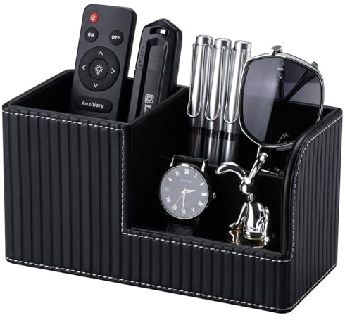 KINGFOM Stifte Organizer, PU Leder Stiftehalter Schreibtisch Mit 3 Taschen, Stiftebox Stifteköcher, Schreibtisch Organizer Stifte für Büro/Zuhause (Schwarz)