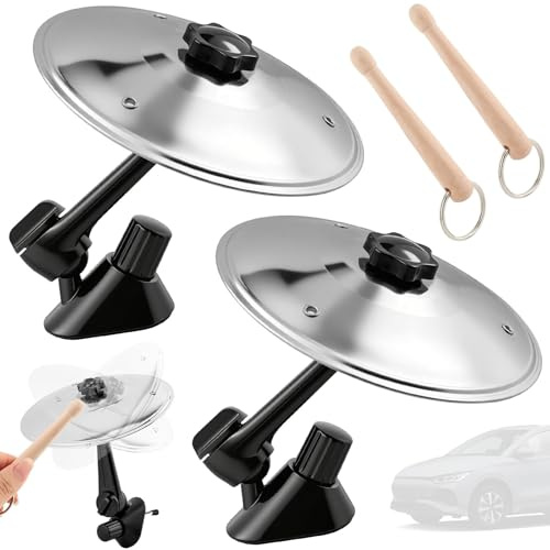 XianzhanEU Premium Auto Crash, batteria per auto con 2 vasche da crash e 2 bastoncini per tamburi, mini batteria per la decorazione di sfiato e divertimento aggiunta in viaggio (argento)