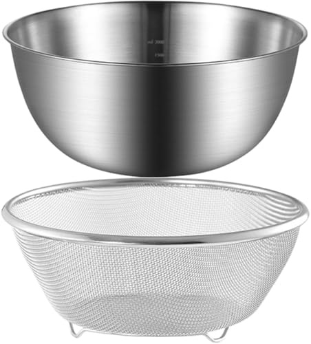 Homoyoyo Colador de Acero Inoxidable 2 Piezas de 24 CM Cesta para Escurrir Frutas Verduras y Arroz Colador de Metal Malla Fina para Cocina Multifuncional