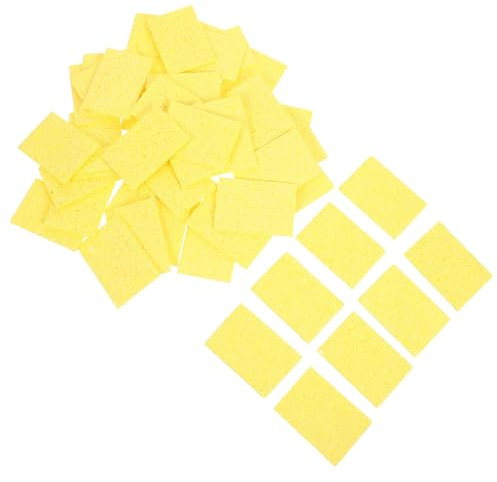 FOMIYES 50pcs Yellow Soldering Sponge Cleaning Pads for Iron Tip Cleaner High Temperature Resistant Welding Soldering Iron Cleaning Sponge for Electronics Repair