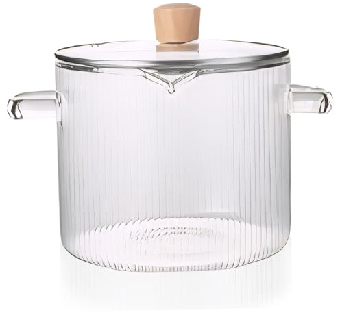 2.3L Glass Cooking Pot with Lid Heat Resistant Borosilicate Ribbed Clear Simmer Pot Safe for Soup Milk Baby Food