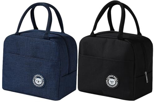MLPKOI 2 Pezas Bolsa Termica Porta Alimentos, Bolsa Comida Trabajo Portátil, Bolsa Almuerzo, Nevera Portatil Pequeña, Hermética e Isotérmica, para Trabajo, Escuela, Picnic (Negro & Cían Tibetano)