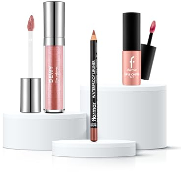 Flormar Ultimate Lip Combo Set – 3-tlg. Lippen Make-up – Lip & Cheek Tint (04 Princess), Dewy Lip Glaze (05 Bronze Statue) & Waterproof Lipliner (Natural) – Glossy Finish & Wasserfeste Kontur