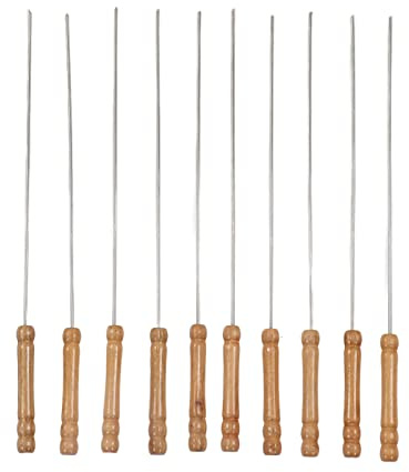 Alomejor Pinchos Para Barbacoa de Acero Inoxidable, Palos Para Brochetas Para Barbacoa con de Madera Portátiles Para Asar Al Aire Libre, 10 Uds. Para Acampar y Viajar
