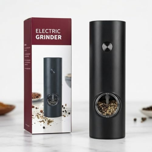 Molinillo Electrico de Sal y Pimienta.Luz Led Blanca automatica.Textura agradable con acabado mate.Ajustable para elegir el grosor de la especia.Recipiente recargable con tapa en la parte frontal.