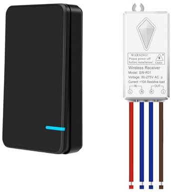 NineLeaf Kit interruttore e ricevitore wireless nero, nessun cablaggio, nessuna interferenza, portata 400 m, interruttore della luce telecomando per lampade, plafoniere, ventilatori, impermeabile IP66