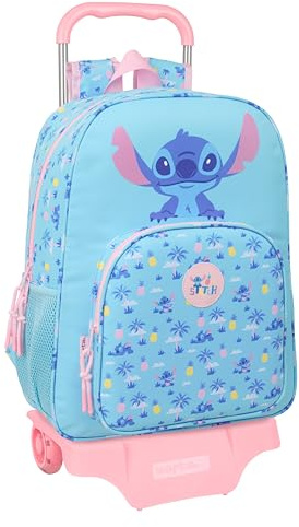 STITCH WAVES - Mochila Escolar con Carro Safta 905, Ideal para Niños de Diferentes Edades, Cómoda y Versátil, Calidad y Resistencia, 33x14x42 cm
