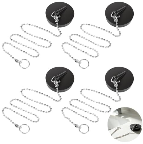 4 stycken avloppspluggar Ø 40–45 mm av flexibelt gummi med 40 cm kedja, universell handfatspropp, badkarpropp för diskho, köksdiskho, badkar, avloppsförsegling, stängning