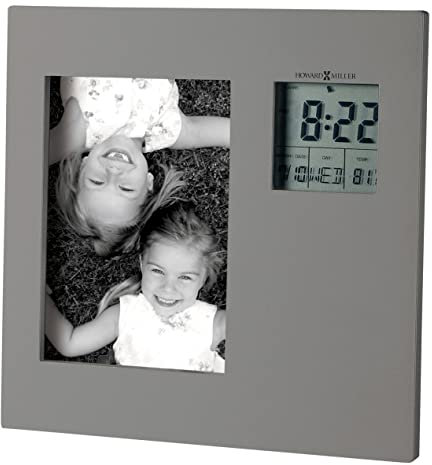 Howard Miller Picture This Tabletop Clock – LCD Display, Photo Frame, Quartz Movement, Alarm, Gray Finish
