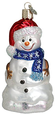 Old World Christmas Happy Snowman Glass Blown Ornament for Christmas Tree, Handcrafted Holiday Decoration, Snowman Collection
