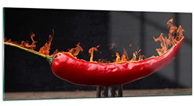 ARTTOR Bilder auf Glas 120x50cm Wandbild Glasdruck Küche - 3193 | Chili Pfeffer Bio Panorama Groß Modern Dekoration Wohnzimmer Schlafzimmer Küche Wanddeko Kunstdruck Art Wall Decor ARTTOR