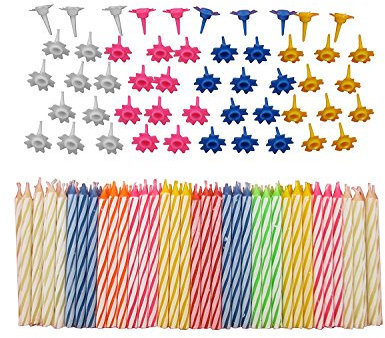 Decorative 152 Pc Birthday Candles Set with easy-to-use Holders angel flames with coloured Birthday Cake Party Candles - Multi Coloured