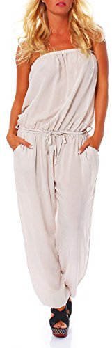 malito - Damen Jumpsuit - langer Einteiler - Overall Carmen Ausschnitt - Hosenanzug Uni - Romper Leo-Print 4538 (XS-L)