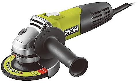 Ryobi RAG600-115G, Smerigliatrice Angolare 600W, Diametro 115 mm, 2 Posizioni di Impugnatura, 13.000 giri/min, Blocco dell'Albero, Sistema di Protezione LLO