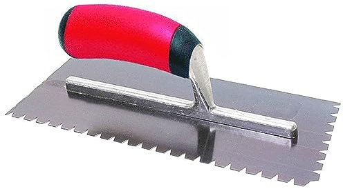 Frattazzo per piastrelle Marshalltown, cazzuola dentata con V-8x6x1,5 mm piatto e manico in acciaio morbido, dimensioni della lama: 279x114 mm