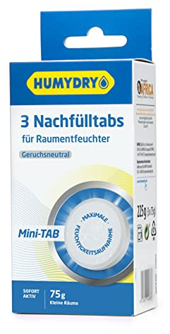 HUMYDRY Mini Tab Luftentfeuchter Nachfüllpacks 3x75g – Nimmt Feuchtigkeit auf und reduziert Gerüche – Neutral, Lavendel, Zitrone oder Apfel Duft – Für Räume bis 8 m²