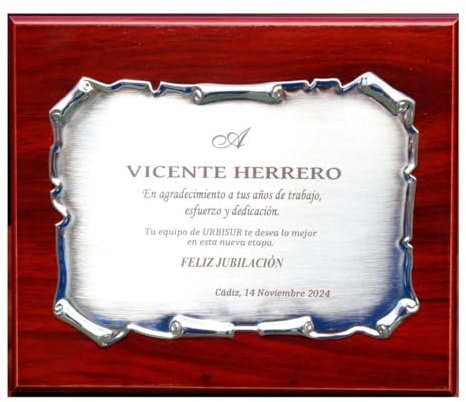 Placa de homenaje personalizada con texto grabado - Regalo de reconocimiento, Metopa decorativa personalizada con base de madera y estuche de regalo incluido - Cuadro personalizado (CLASICO)