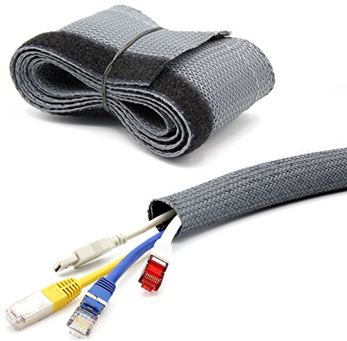 2m Kabelschlauch Ø20-23mm Kabelkanal mit Klettverschluss Gewebeschlauch Grau
