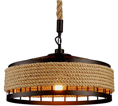 AHQX Hanfseil Pendelleuchte Retro Vintage Seilleuchte Seil Lichter Kronleuchter Runde Hängend Hängelampe, Höhenverstellbar E27 Industrial Hängelampe, Handgewebt Deckenlampe Beleuchtung …
