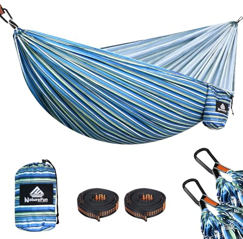 NATUREFUN Hamac Ultra-léger de Voyage Camping |300 kg Capacité de Charge,Respirante,Séchage Rapide Hamac(275x140 cm)| 2 x Mousquetons de qualités,2 x sangles Inclus | Pour Jardin d'interieur/Extérieur