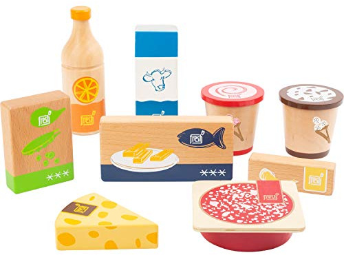 small foot Set de Produits Frais et surgelés, en Bois, Jeu de rôle, Accessoires pour Boutique marchande et Cuisine Jouets, 11441