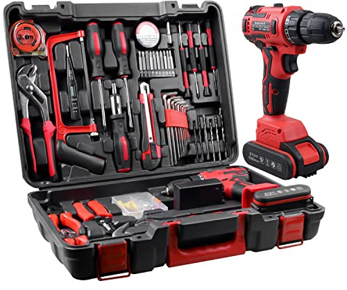 jar-owl Powerful Brushless Motor 21V Cordless Drill Set, 319 in-lb Torque, 0-1350RMP Variable Speed, 10MM 3/8'' Keyless Chuck, 25+1 Clutch, 1.5Ah Li-Ion Battery & Charger for Home Tool Kit