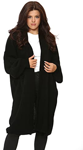 BESTITALIANUK Women Chunky Knitted Balloon Sleeve Oversized Ladies Long Jumper Maxi Cardigan Party Racer Blazer Stylish All Seasons Modern Durable Acrylic Material (Black, 8-16)