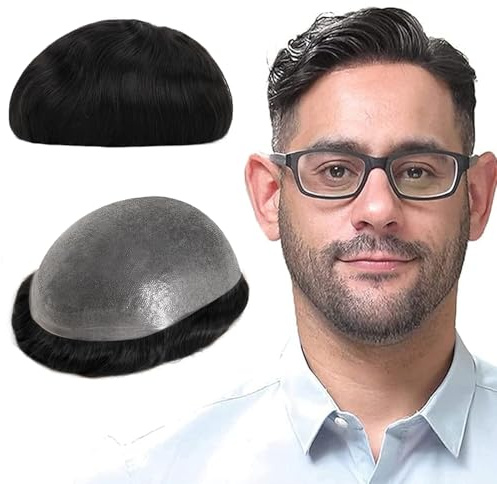 Lordhair Echthaar Toupet für Männer, 0,08 mm Dünnes Haut Haarteil Basisgröße 8 x 10 Zoll Leichtes Mittlerer Dichte Haarersatz system