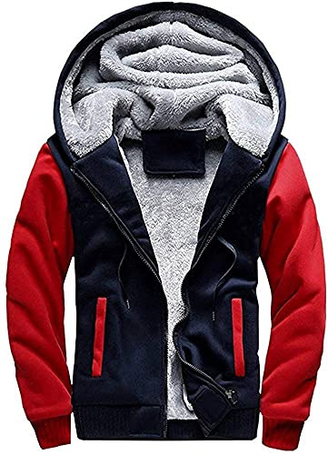LEZUAN Hombre Hoodie de Invierno Manga Larga Sudadera con Capucha Pullover con Cremallera Completa Sudaderas con Capucha de Forro Polar Cómoda Chaqueta Gruesos Cálido Abrigo(Rojo Azul,5XL)