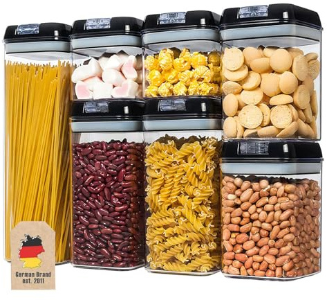 INTIRILIFE Juego de 7 cajas de almacenamiento herméticas para recipientes de alimentos en negro en diferentes tamaños