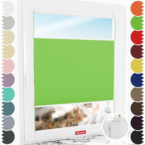 Schuette® Plissee ohne Bohren zum Kleben ● Premium Kollektion: Green Meadow (Grün) ● 55x80cm (Breite x Höhe) ● Suprafix Klebe- & Schraubhalter 2in1 Set Letsbond ● Bequeme Rollo