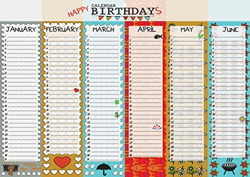 Calendario di compleanno - Calendario perpetuo per compleanni - 30x42cm - senza anno - Inglese