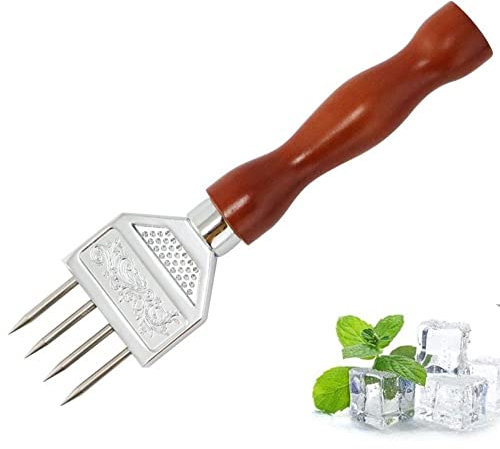Eispickel 18,1 cm, Muster Eispickel, robust, tragbar, Edelstahl, Icepick, mit 4 Zinken und Holz-Komfortgriff für zerkleinerte Eiswürfel