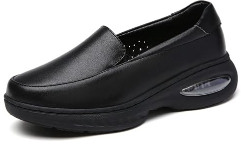 Ortopediska Amningsskor för Kvinnor med Valvstöd,Professionell Lättvikt Sjuksköterska Skor för Kvinnor,Bekväm Halkfri Loafers Arbetsskor för Matservering (Color : Black, Size : 35 EU)