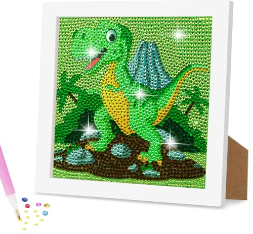 AUAUY 5D DIY Diamond Painting Kit Completo, con Marco de Madera, Dinosaurio