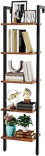 YMYNY Estantería Escalera, Librería de 5 Niveles, Biblioteca de Pie para Sala Estantería de Almacenaje, para la Sala de Estar, Oficina, Dormitorio, 40 x 30 x 178CM, Marrón Rústico HBC015H