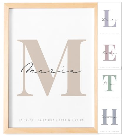 Geburtsposter personalisiert mit Namen fürs Babyzimmer als Geburtsbild | Personalisiert, 250 g/m² Fine-Art-Papier, Kinderzimmer Deko, Geschenk zur Geburt, für Jungen & Mädchen