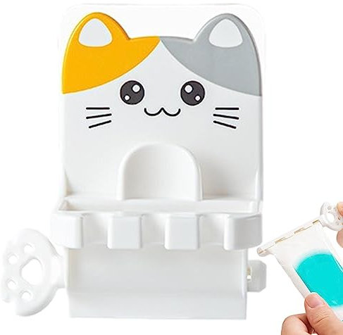 Presse-agrumes avec tube roulant | Presse-agrumes manuels Support de siège sans perçage, 14 x 11 x 8 cm mignon chat support rotatif pour dentifrice pour cuisine Cenmoo