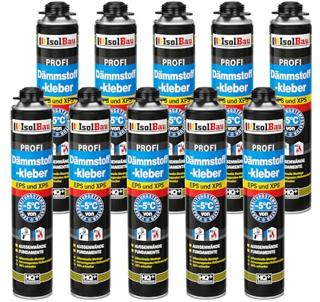 Isolbau B2 Lot de 10 tubes de colle périmétrique pour panneaux EPS et XPS 750 ml Mousse adhésive en polyuréthane 1K pour isolation et isolation