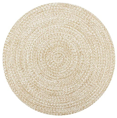 Gecheer Teppich Handgeknüpft aus Geflochtene Jute und Baumwolle runder Handwebteppich für Wohnzimmer Schlafzimmer und Flur handgewebter Retro Teppich,Durchmesser: 90 cm