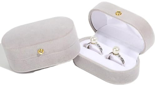 Luxus Doppelschlitze Samt Ringbox 2pcs Oval Flip Jewelry Box Hochzeit Verlobungsring Organizer Ring -geschenkbox Packungsschachtel