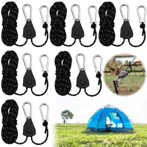 6 stycken 4 mm reflekterande spännlinor, 5 m lätt spännlina, tältlina med spännare, justerbar repspärrrem, spännrep camping för tält, tältpresenning, camping, svart